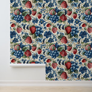 Papel Pintado Estilo de Granja de Fresa Roja y Azul