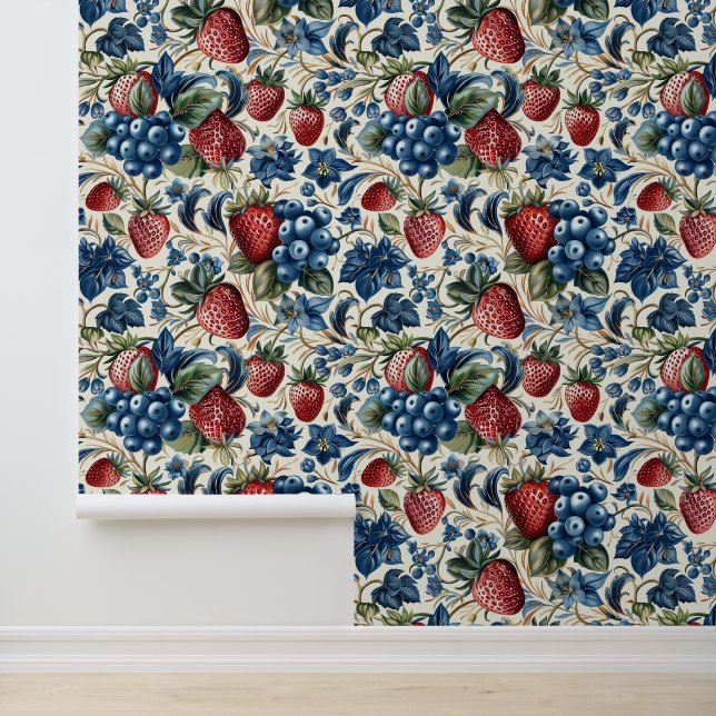 Papel Pintado Estilo de Granja de Fresa Roja y Azul (Solicitud)