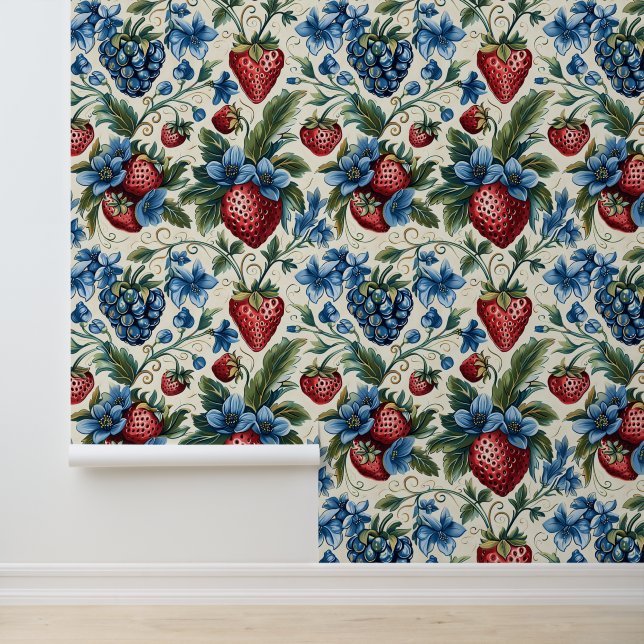 Papel Pintado Estilo de Granja de Fresa Roja y Azul (Solicitud)