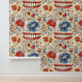 Papel Pintado Estilo Granja Dientes Flores Sonrisa Decoración Cl