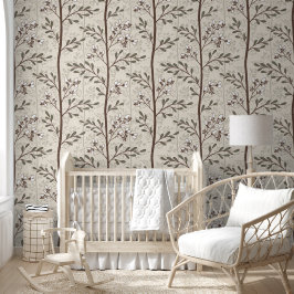 Papel Pintado Estilo Japandi de raya floral terroso