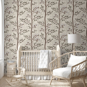 Papel Pintado Estilo Japandi de raya floral terroso