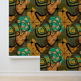 Papel Pintado Estilo moderno de mediados de siglo con tonos aqua