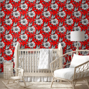 Papel Pintado Estilo Rojo De Moda De Mariposa En Patrón De Flor