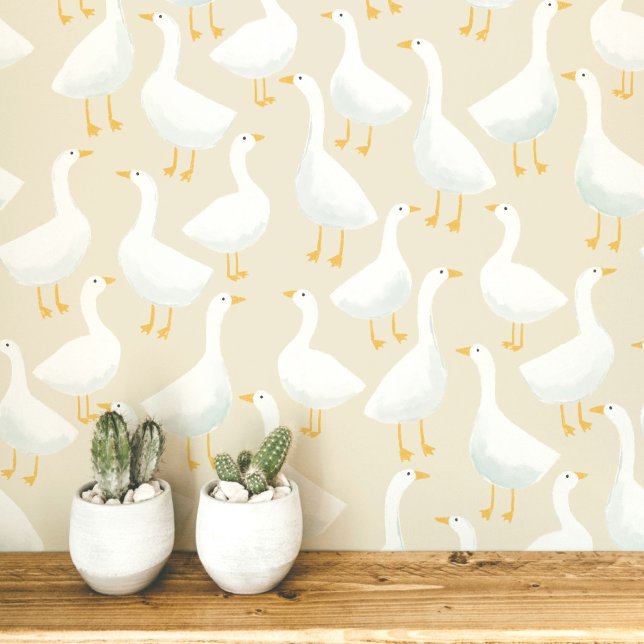 Papel Pintado Estilo Suave Neutral con Patrón de Ganso Caprichos (Subido por el creador)