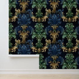 Papel Pintado Estilo victoriano formas ornamentales azul profund