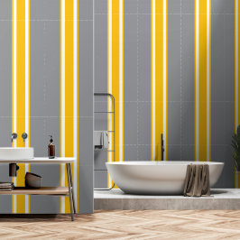 Papel Pintado Estiloso gris, rayas de Carreras blanca amarilla d