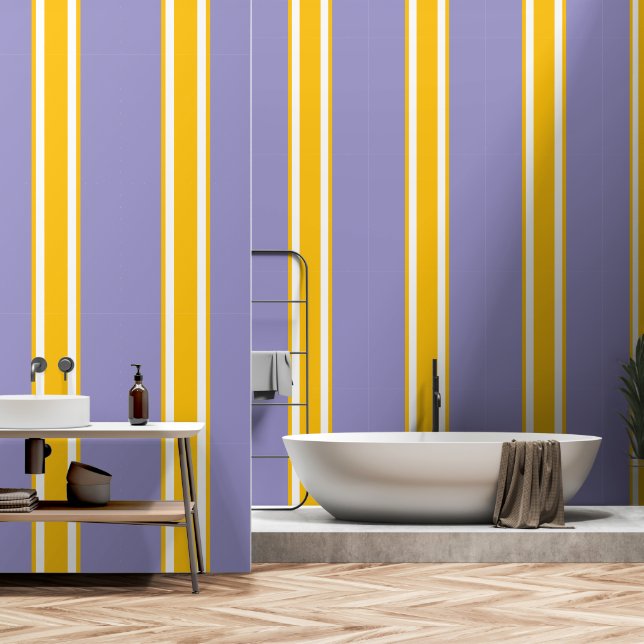 Papel Pintado Estiloso morado amarillo dorado rayas de Carreras  (Baño)
