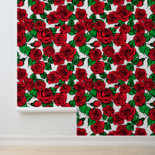 Papel Pintado Estrato de patrón de rosas rojas