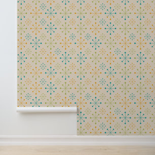 Papel Pintado Estrella Atómica de mediados de siglo Naranja Verd