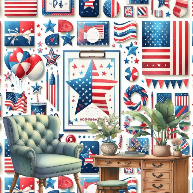Papel Pintado Estrella de la bandera estadounidense tira azul bl (American Flag Star Stripes Red White Blue 4th July Wallpaper)