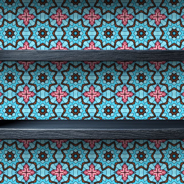 Papel Pintado Estrella de vidrio manchado estalla y cruza papel  (Stained Glass Star Bursts and Crosses Small Print Wallpaper on a shelf)