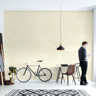 Papel Pintado Estrellas amarillas doradas dispersas en blanco cr