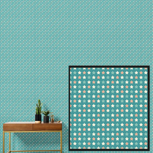 Papel Pintado Estrellas blancas de naranja verde geométricas en