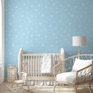 Papel Pintado Estrellas blancas dispersas sobre azul claro