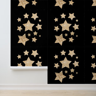Papel Pintado Estrellas brillantes de oro Feliz Navidad negro