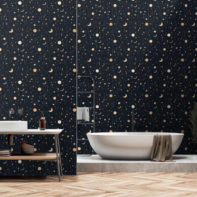 Papel Pintado Estrellas celestes de luna de lujo (Baño)