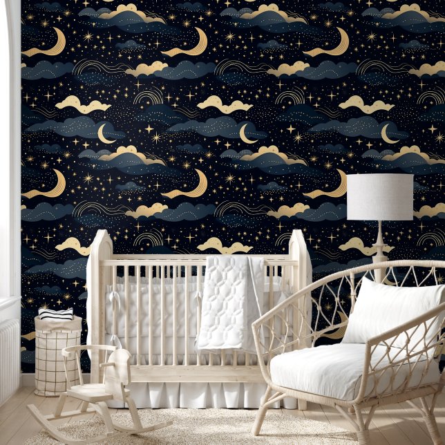 Papel Pintado Estrellas celestes de luna de lujo (Niños)