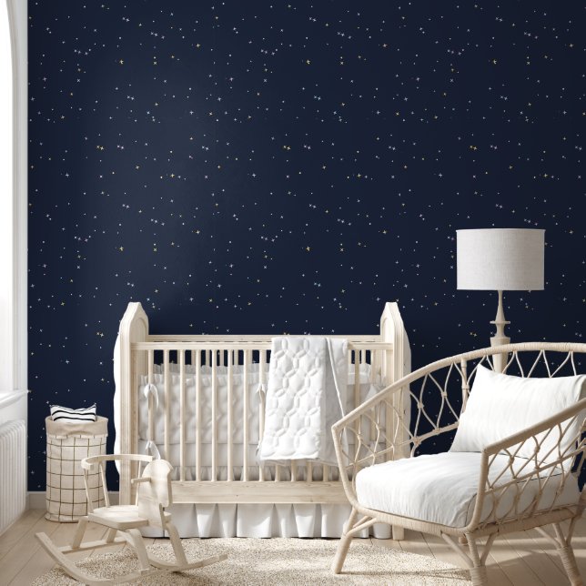 Papel Pintado Estrellas Cuestas En Un Cielo Nocturno Espumoso (Niños)
