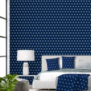 Papel Pintado Estrellas de plata con estrellas sobre azul de glo