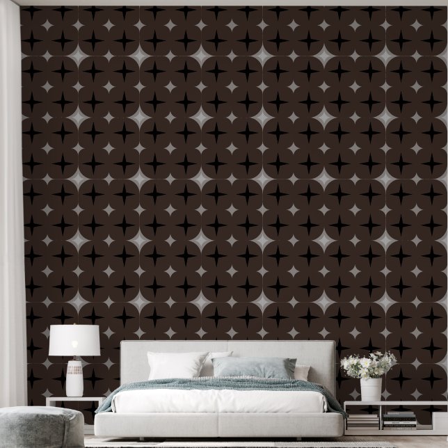 Papel Pintado Estrellas elegantes plateadas y negras sobre marró (Dormitorio)
