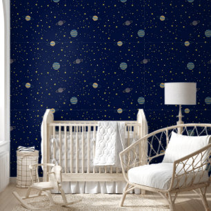 Papel Pintado Estrellas espaciales celestes y planetas sobre azu