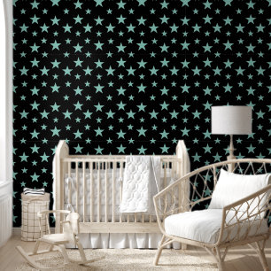 Papel Pintado Estrellas Místicas Azul-Verde y Fondo Negro