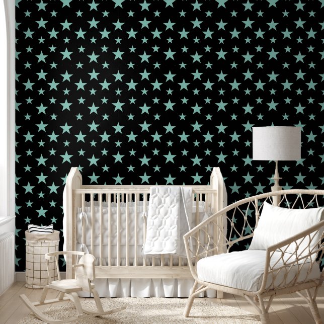 Papel Pintado Estrellas místico azul-verde y fondo negro (Niños)