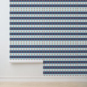 Papel Pintado Estrellas rojas y patrón de franjas azules