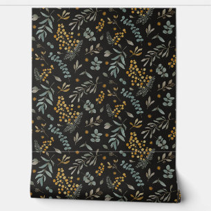 Papel Pintado Eucalipto australiano floral negro