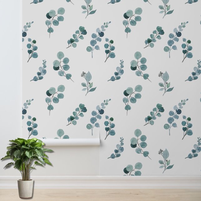 Papel Pintado Eucalipto blanco verde deja patrón botánico (Subido por el creador)