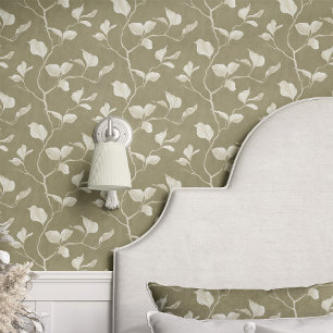 Papel Pintado Eucalipto Botánico sobre Verde