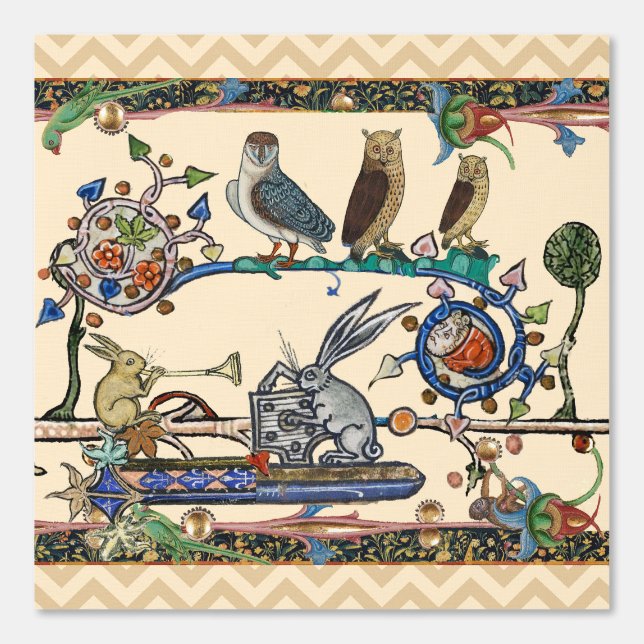 Papel Pintado EXTRAÑO BESTIARIO MEDIEVAL HACIENDO Lechuzas DE MÚ (Anverso)