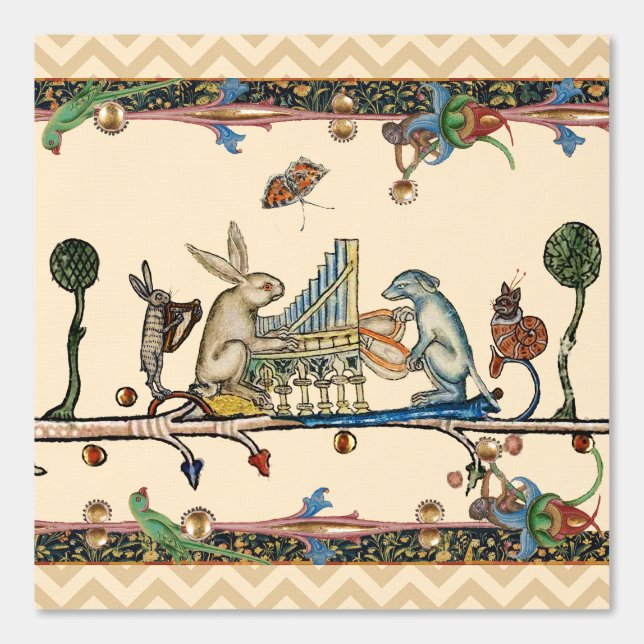 Papel Pintado EXTRAÑO BESTIARIO MEDIEVAL QUE HACE MÚSICA, conejo (Anverso)