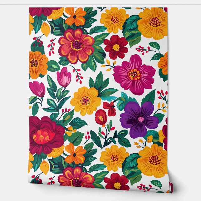 Papel Pintado Extravagancia floral de la Fiesta Blanca (Desenrollar)