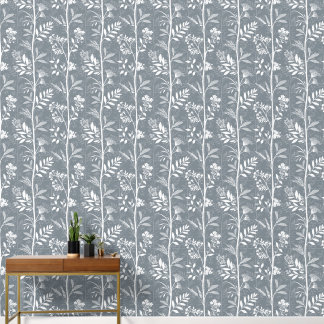 Papel Pintado Exuberante Flor Silvestre Gris Azul Botánico