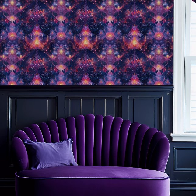 Papel Pintado Fairycore Ethereal Whispy (Fairycore Ethereal Whispy Wallpaper above a purple scalloped sofa.)