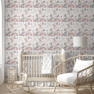 Papel Pintado Familia de conejos de pastel Guardería Acuarela