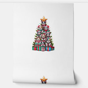 Papel Pintado Famoso Bulldog francés Árbol de Navidad Santa Hat 