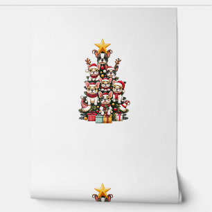 Papel Pintado Famoso Bulldog francés Árbol de Navidad Santa Hat 