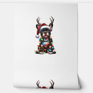 Papel Pintado Famoso Bulldog francés Navidades Santa Hat Light R