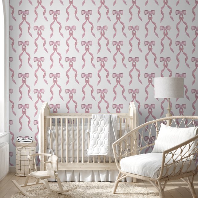 Papel Pintado Fancy Watercolor Rosa Bow Niña Nursera (Niños)