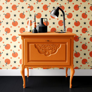 Papel Pintado Fantasía de Crema y Estrellas de Calabaza Naranja