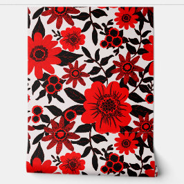 Papel Pintado Fantasía Flor de jungla roja y blanca