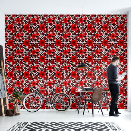 Papel Pintado Fantasía Flor de jungla roja y blanca