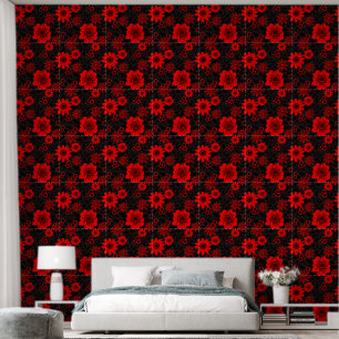 Papel Pintado Fantasía Flor de jungla roja y negra