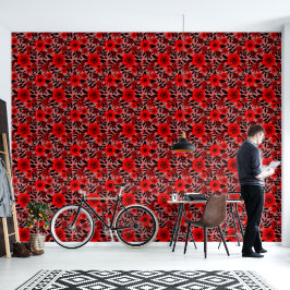 Papel Pintado Fantasía Flor de jungla roja y rosa