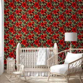 Papel Pintado Fantasía Flor de jungla roja y verde