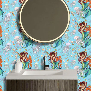 Papel Pintado Fantasía Mermaid cola Verde azulada