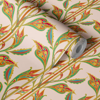 Papel Pintado Fantasía Vino de hojas rojas, verdes y doradas en 